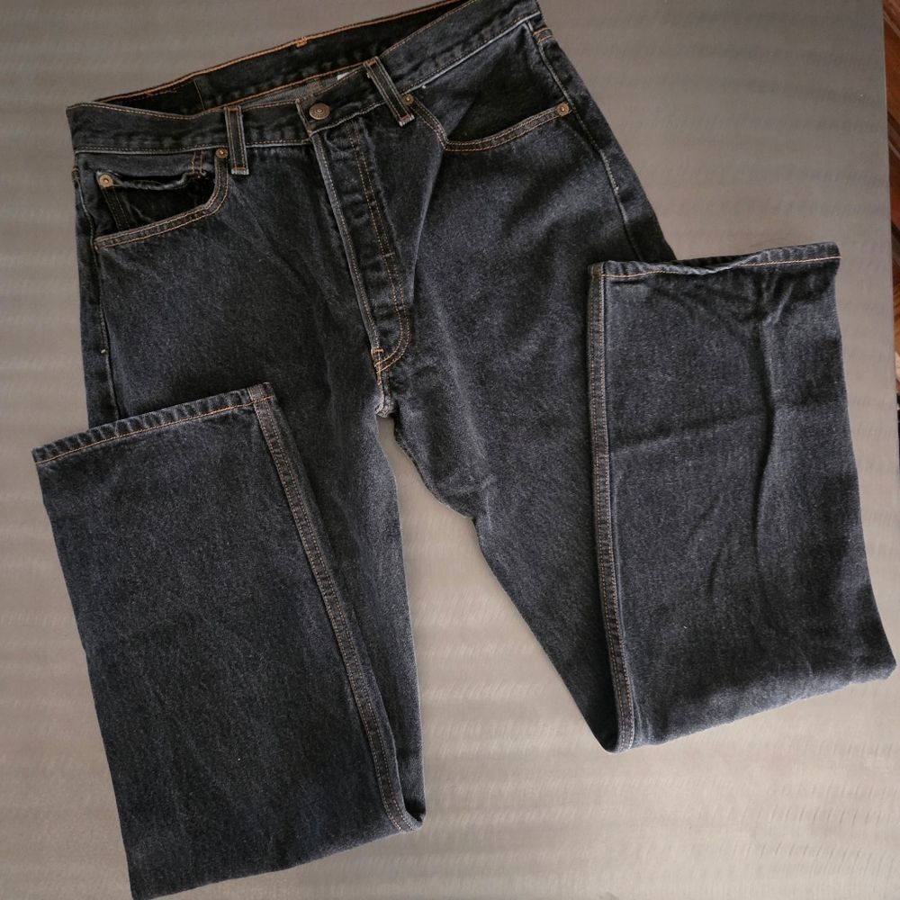 Vintage Levis 501 XX Denim Jeans Black Shrink To Fit Faded Wash 90s 34 x 33